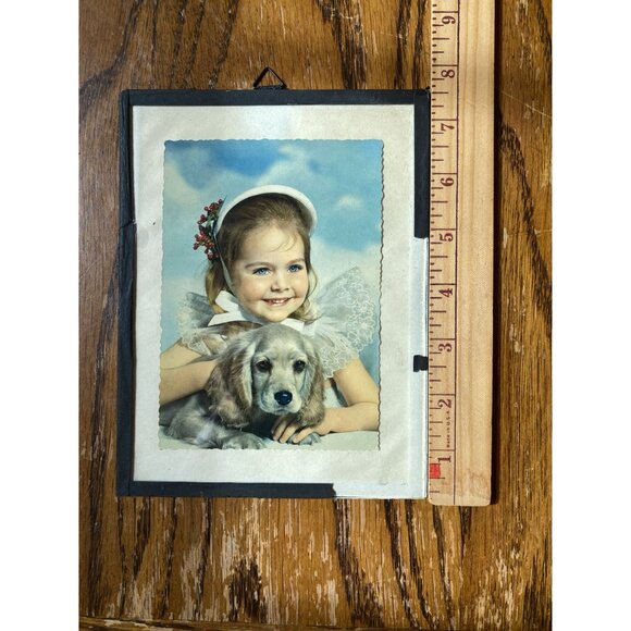 Vintage Framed Little Girl & Puppy Portrait Print - Picture 4 of 4